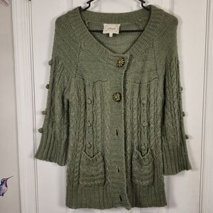 Sweet by Miss Me M Alpaca Blend Moss Green Cardigan Eclectic Grandpa Whimsy M